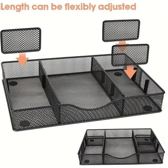 metal mesh desk drawer organizer adjustable office storage tray home drawer bin - Picture 4 of 7